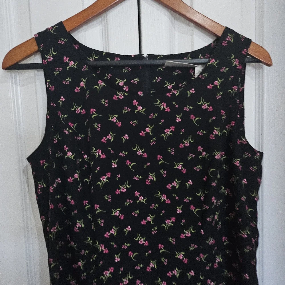 Kathy Lee Collection Black Floral Midi Dress Womens co Sleeveless Vintage Sz 8 - Picture 6 of 11